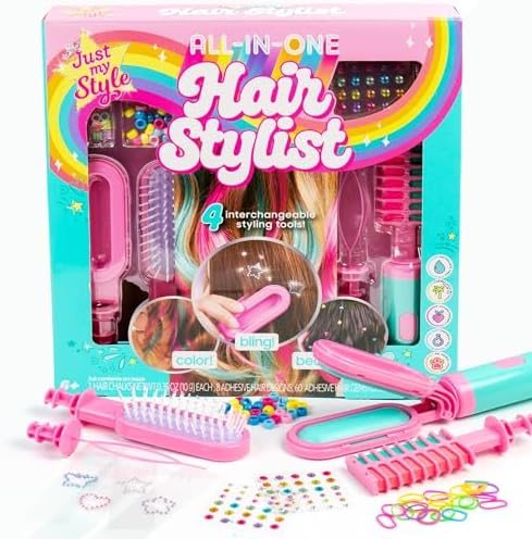 All-in-One Hair Stylist 4-in-1 tool with hair chalk, gem stamper, beader and brush heads