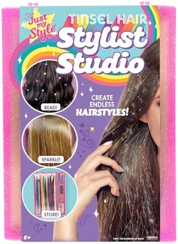 Tinsel Hair Stylist Studio with fairy hair tinsel, hair beading tool and pony beads