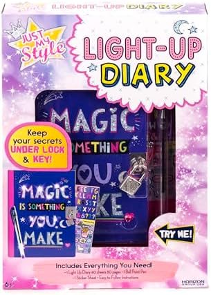Just My Style light up diary with lock, two keys, purple pen and stickers