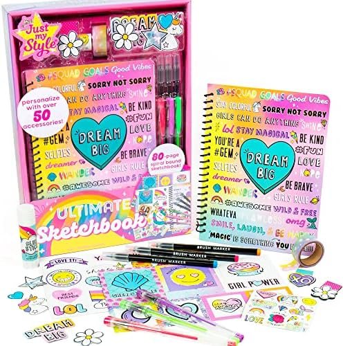 Just My Style Mer-Mazing sketchbook set with gel pens, brush markers and washi tape