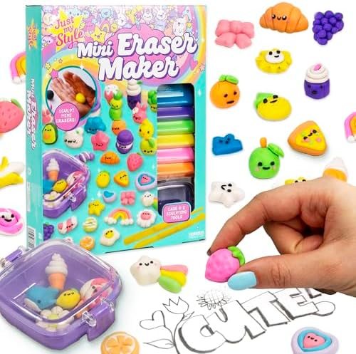 Mini Eraser Maker with eight colored eraser clays, sculpting tools and tiny storage case