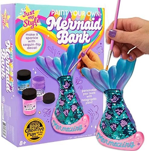 Mermaid tail coin bank painted with metallic holographic paints and a sequin flip decal