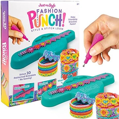 Fashion Punch loom with stylus, bracelet templates and eight colors of stretchy elastic cord