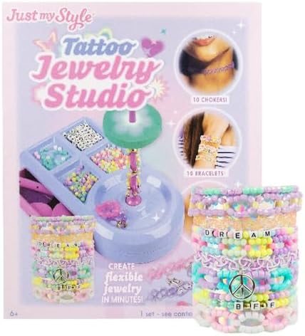 Tattoo Jewelry Studio maker with rainbow elastic, foam wheels, beads and charms for chokers