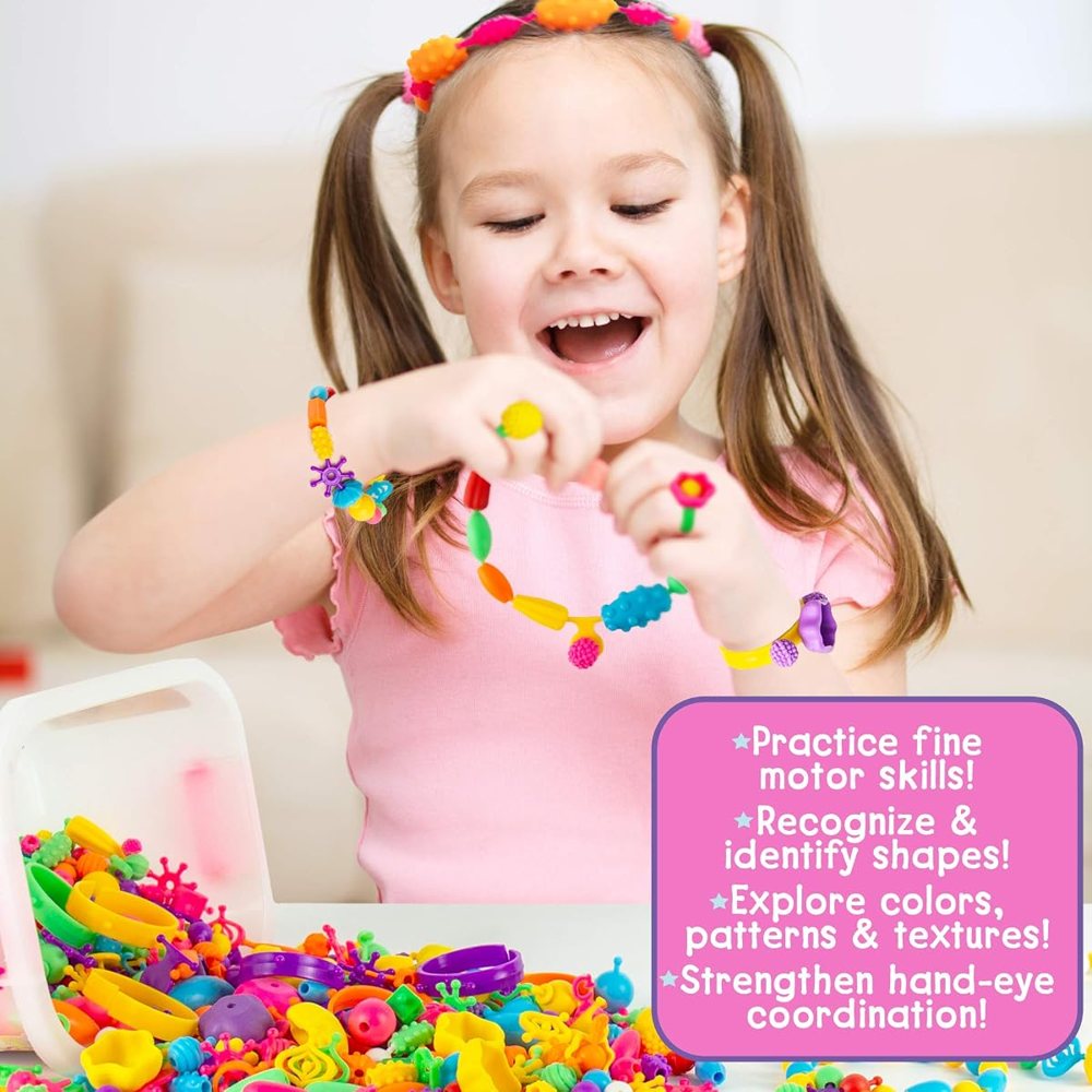 Make & Believe Unicorn Pop Beads, snap-together beads in a storage case with stickers
